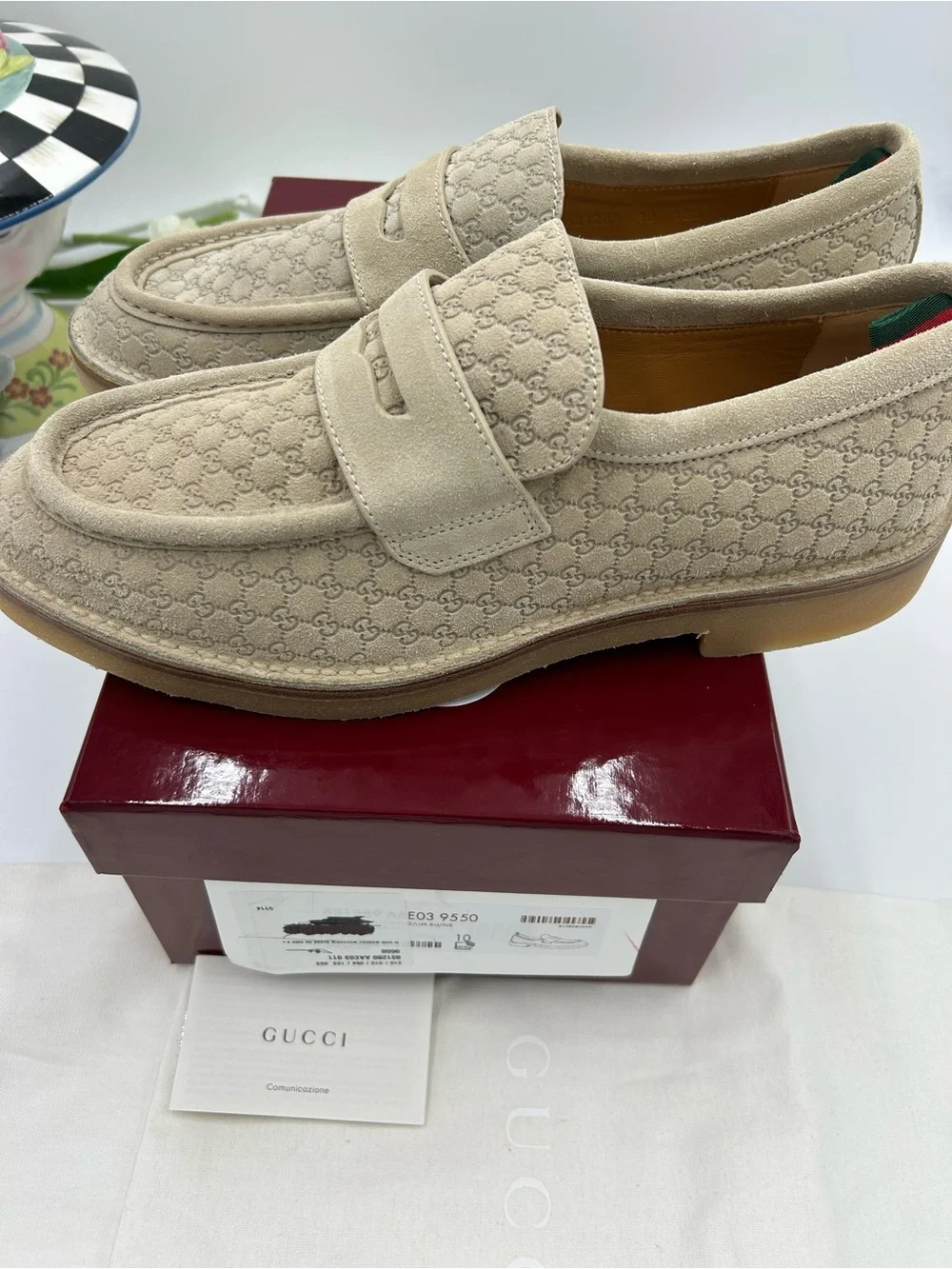 Men's Gucci, GG monogram web loafers size 10 fits 10.5 US made in Italy